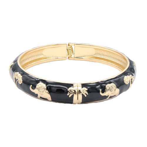 Gold Plated With Black Enamel Hinged Bangles Bracelets Gold Plated With Black Enamel Hinged Bangles Bracelets