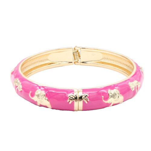 Gold Plated With Fushcia  Color Enamel Hinged Bangles Bracelets Gold Plated With Fushcia  Color Enamel Hinged Bangles Bracelets