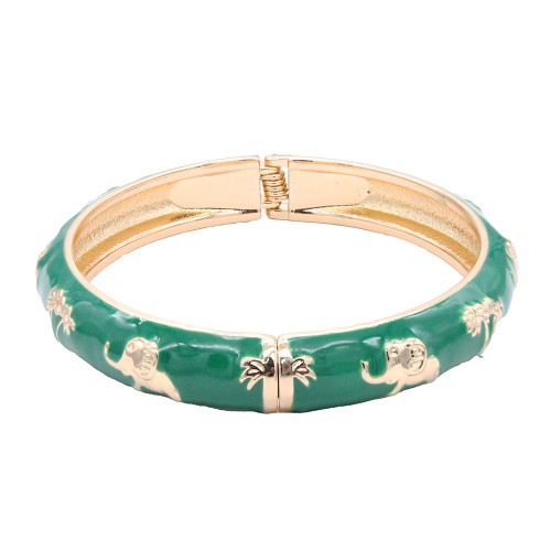 Gold Plated With Green Color Enamel Hinged Bangles Bracelets Gold Plated With Green Color Enamel Hinged Bangles Bracelets