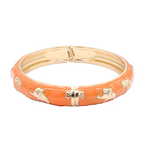 Gold Plated With Orange Color Enamel Hinged Bangles Bracelets Gold Plated With Orange Color Enamel Hinged Bangles Bracelets