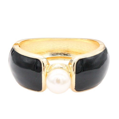 Gold Plated With Black Enamel Hinged Bangles Bracelets Gold Plated With Black Enamel Hinged Bangles Bracelets
