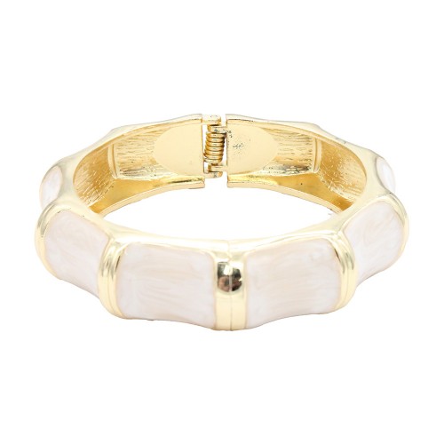 Gold Plated With White Color Enamel Hinged Bangles Bracelets Gold Plated With White Color Enamel Hinged Bangles Bracelets