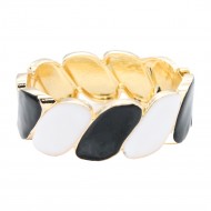 Gold Plated With Black and White Color Enamel Hinged Bangles Bracelets