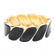 Gold Plated With Black Enamel Hinged Bangles Bracelets