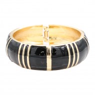 Gold Plated With Black Enamel Hinged Bangles Bracelets