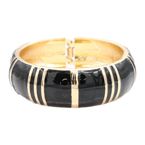 Gold Plated With Black Enamel Hinged Bangles Bracelets Gold Plated With Black Enamel Hinged Bangles Bracelets