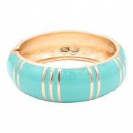 Gold Plated With Blue Color Enamel Hinged Bangles Bracelets