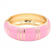 Gold Plated With Pink Color Enamel Hinged Bangles Bracelets