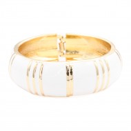 Gold Plated With White Color Enamel Hinged Bangles Bracelets