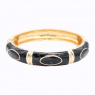 Gold Plated With Black Color Enamel Hinged Bangles Bracelets