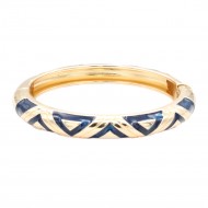 Gold Plated With Blue Color Enamel Hinged Bangles Bracelets