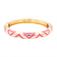 Gold Plated With Fushcia Color Enamel Hinged Bangles Bracelets