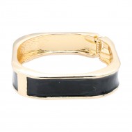 Gold Plated With Black Color Enamel Hinged Bangles Bracelets