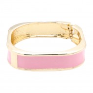 Gold Plated With Pink Color Enamel Hinged Bangles Bracelets