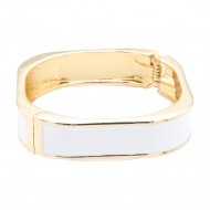 Gold Plated With White Color Enamel Hinged Bangles Bracelets