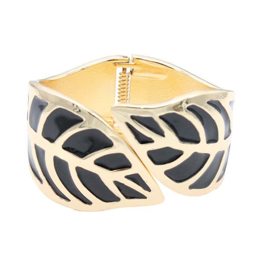 Gold Plated With Black Color Enamel Hinged Bangles Bracelets Gold Plated With Black Color Enamel Hinged Bangles Bracelets