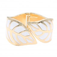 Gold Plated With White Color Enamel Hinged Bangles Bracelets