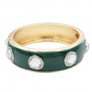 Gold Plated Fuchsia Enamel With Clear Crystal Bangle