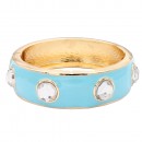 Gold Plated Fuchsia Enamel With Clear Crystal Bangle