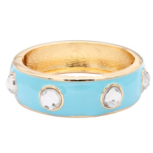 Gold Plated Turquoise Enamel With Clear Crystal Bangle