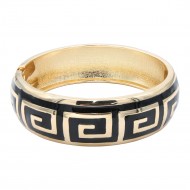 Gold Plated Black Enamel Hinged Bangle