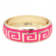 Gold Plated Fuchsia Enamel Hinged Bangle
