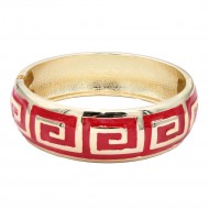 Gold Plated Red Enamel Hinged Bangle