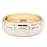 Gold Plated White Enamel Hinged Bangle