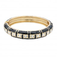 Gold Plated Black Enamel Hinged Bangle