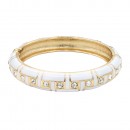 Gold Plated White Enamel Hinged Bangle