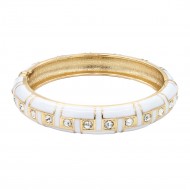 Gold Plated White Enamel Hinged Bangle