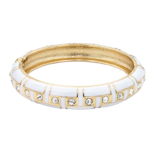 Gold Plated White Enamel Hinged Bangle