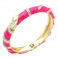 Gold Plated Fuchsia Enamel Hinged Bangle