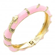 Gold Plated Pink Enamel Hinged Bangle
