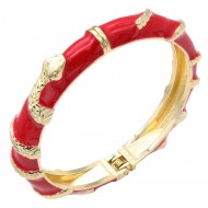 Gold Plated Red Enamel Hinged Bangle