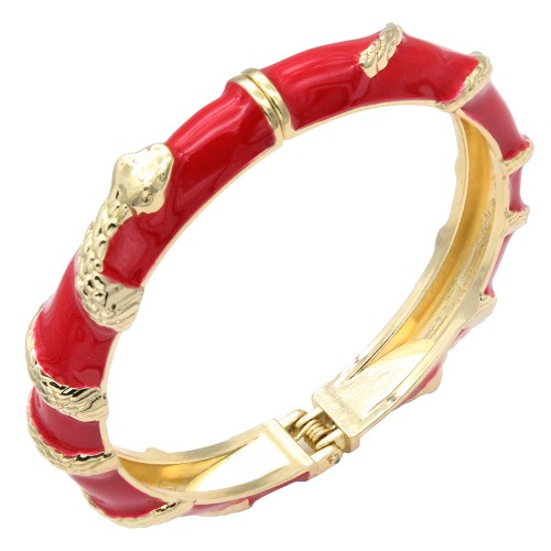 Gold Plated Red Enamel Hinged Bangle