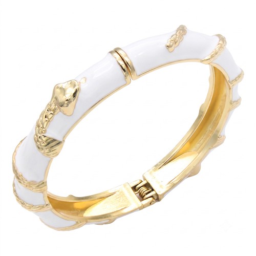 Gold Plated White Enamel Hinged Bangle Gold Plated White Enamel Hinged Bangle