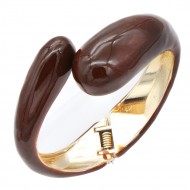 Gold Plated Brown  Enamel Hinged Bangle