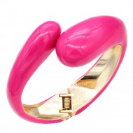 Gold Plated Fuchsia Enamel Hinged Bangle