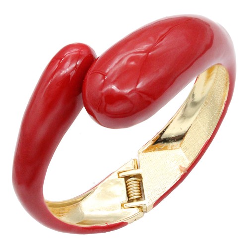 Gold Plated Red Enamel Hinged Bangle