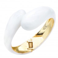Gold Plated White Enamel Hinged Bangle