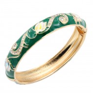 Gold Plated Green Enamel Hinged Bangle