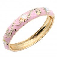 Gold Plated Pink Enamel Hinged Bangle