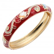 Gold Plated Red Enamel Hinged Bangle