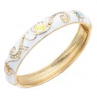 Gold Plated White Enamel Hinged Bangle