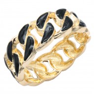 Gold Plated Black Enamel Hinged Bangle
