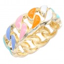 Gold Plated White Enamel Hinged Bangle
