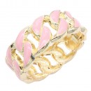 Gold Plated White Enamel Hinged Bangle