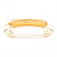 Gold Plated With White Color Enamel Hinged Bangles Bracelets