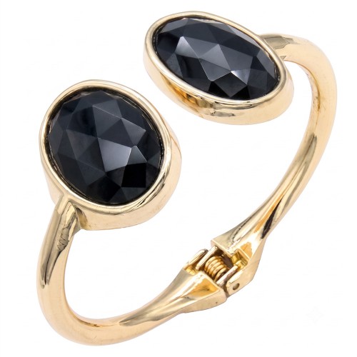 Gold Plated Black Crystal Bangle Bracelets